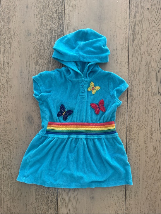 Hanna Andersson Other - Hanna Andersson Teal Hooded Dress with Yellow Trim 2T